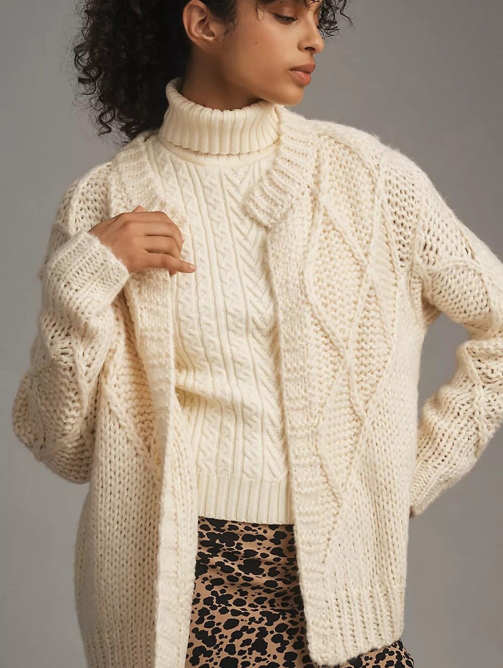 FRNCH Chunky Stitch Cardigan Sweater